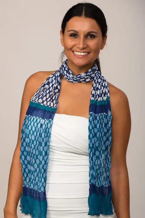 Printed Navy Chiffon Scarf from India