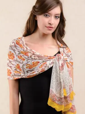 Printed Orange Chiffon Scarf from India