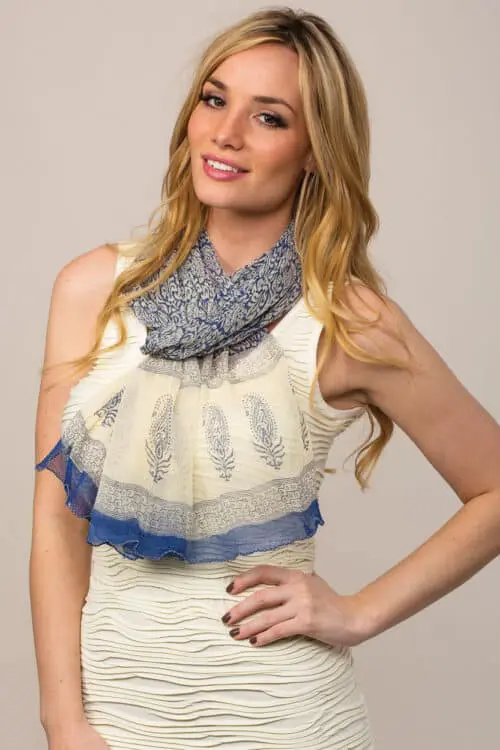 Block Printed Chiffon Scarf from India