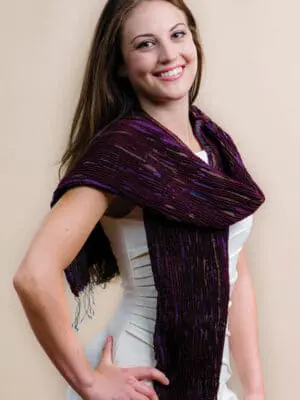Hand Woven Silk and Wool Eggplant Scarf from India