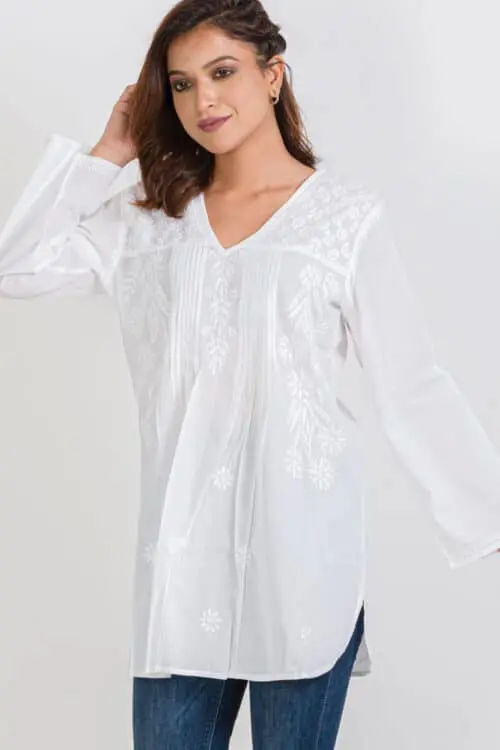 Divya White Embroidered Kurti