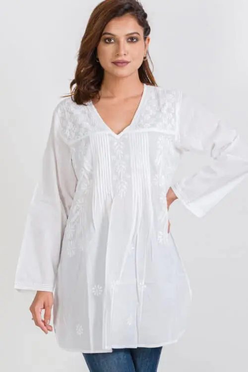 Divya White Embroidered Kurti