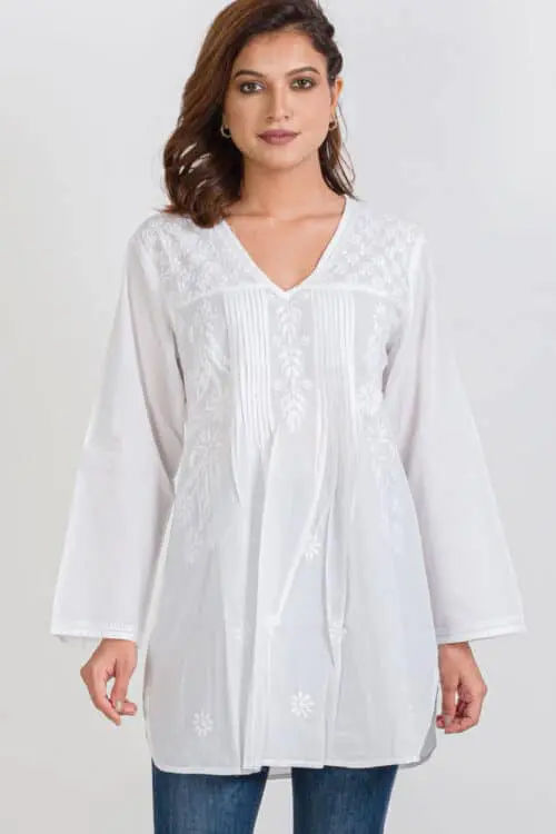 Divya White Embroidered Kurti