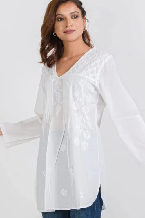 Divya White Embroidered Kurti