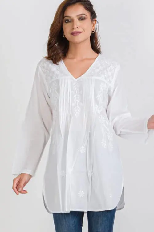 Divya White Embroidered Kurti