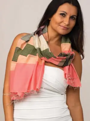 Fair Trade Pink and Brown Scarf with Stripes