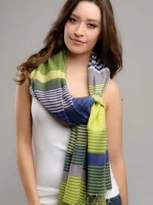 Fair Trade Navy Striped Scarf in Cotton and Silk