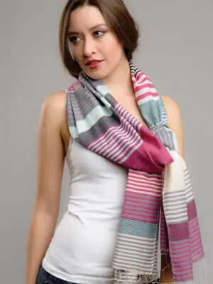Fair Trade Purple Striped Scarf in Cotton and Silk