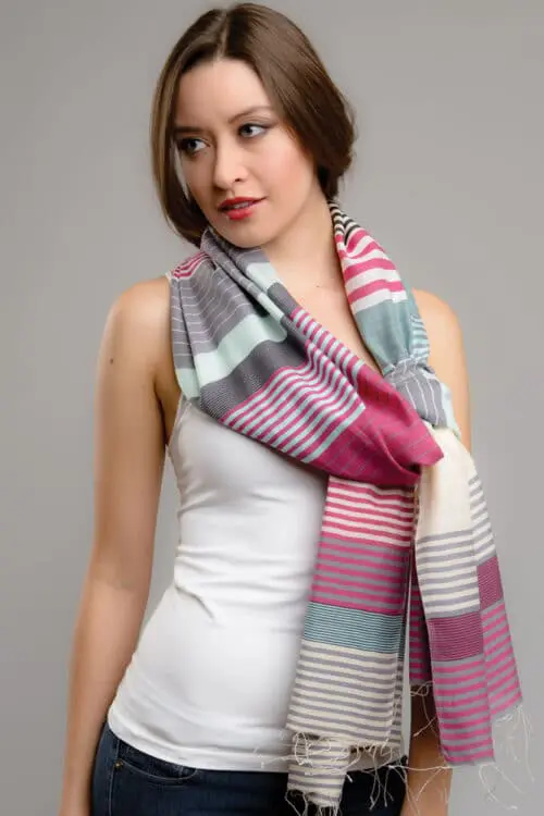 Fair Trade Purple Striped Scarf in Cotton and Silk