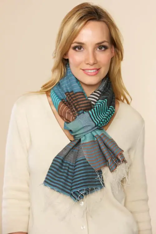 Fair Trade Blue and Brown Scarf with Stripes