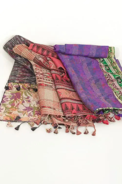 Handmade Recycled Sari KanthaScarf in Silk from India