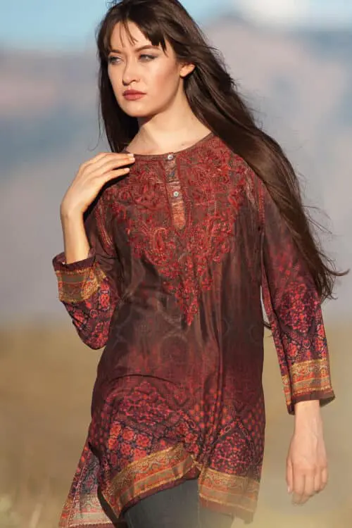 Deena Burgundy Embroidered Tunic