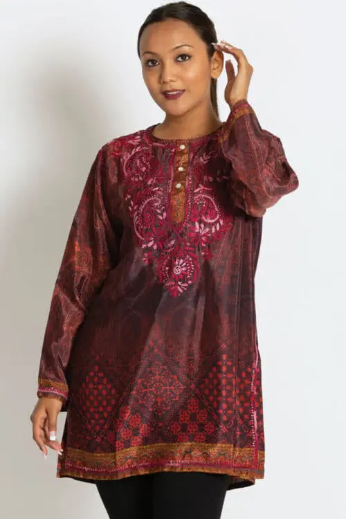 Deena Burgundy Embroidered Tunic