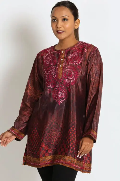 Deena Burgundy Embroidered Tunic