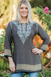 Deena Printed Black Tunic Top