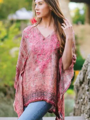 Pink Embroidered Tunic in Free Size Printed Top