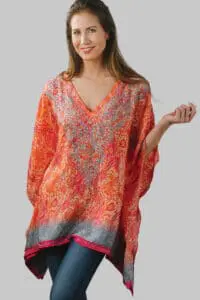 Printed Orange Embroidered Free Size Tunic