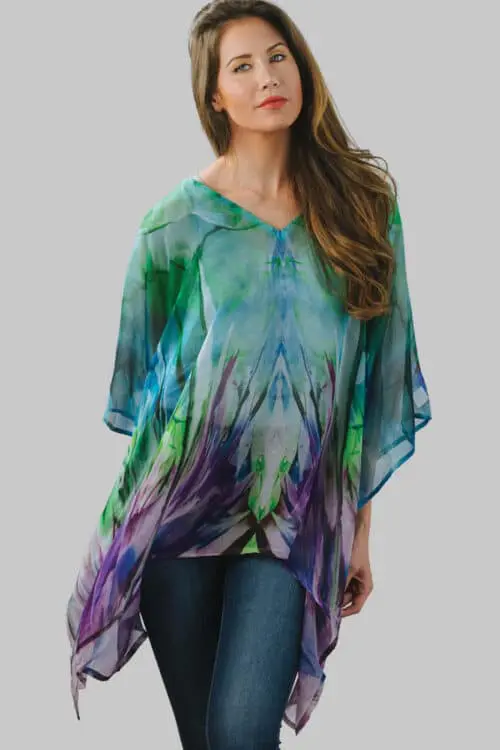 Fair Trade Free Size Printed Top with Watercolor Print