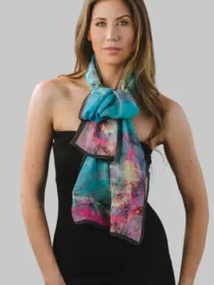 Vibrant Turquoise & Orchid Scarf in Watercolor Print