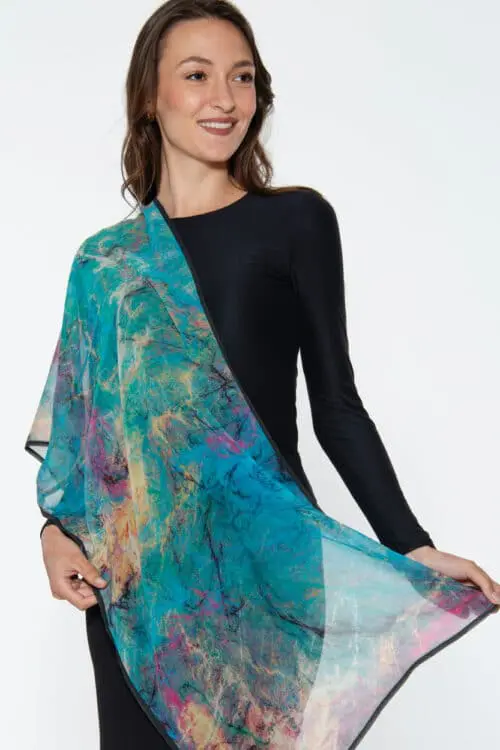 Aloka Turquoise Watercolor Scarf