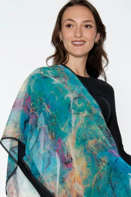 Aloka Turquoise Watercolor Scarf