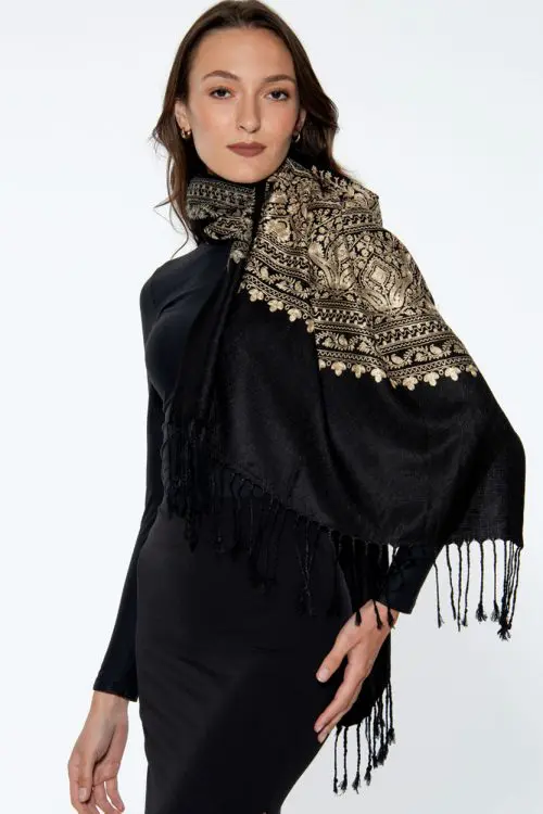Vimala Black Embroidered Shawl