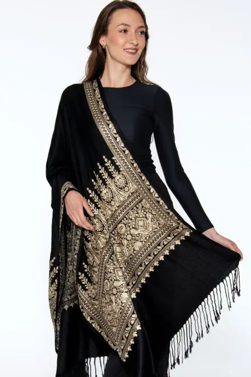 Vimala Black Embroidered Shawl