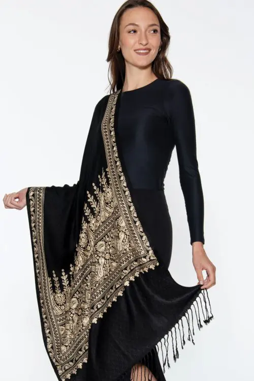 Vimala Black Embroidered Shawl