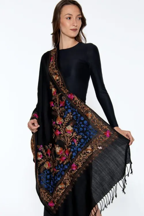 Karuna Embroidered Wool Shawl