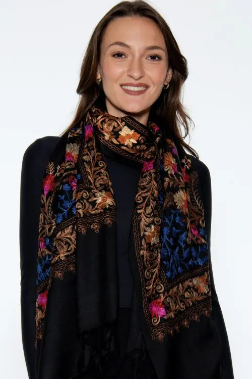 Karuna Embroidered Wool Shawl