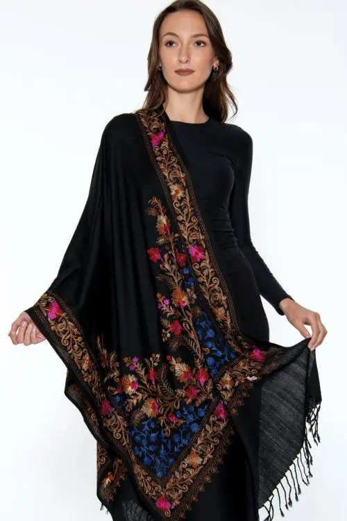 Karuna Embroidered Wool Shawl