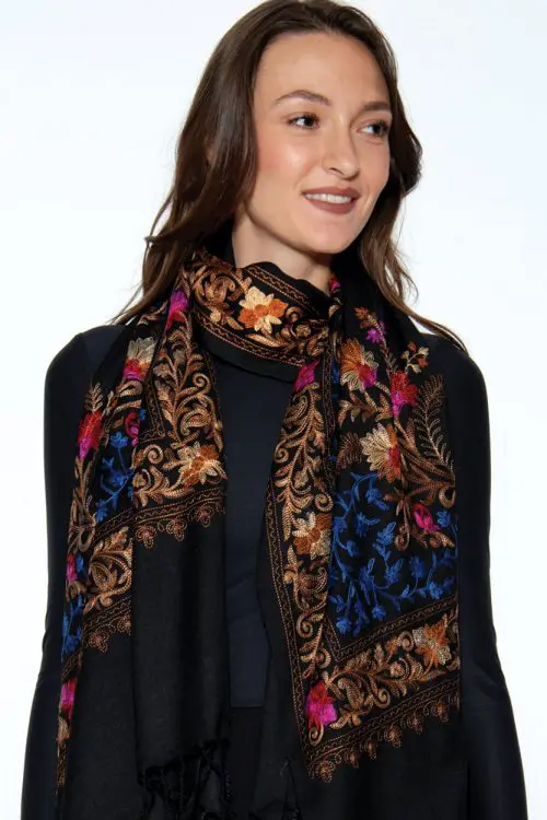 Karuna Embroidered Wool Shawl