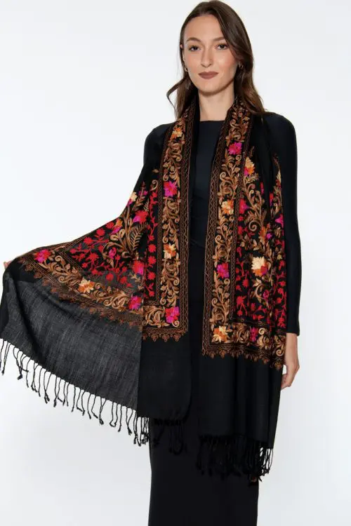 Karuna Red Embroidered Shawl