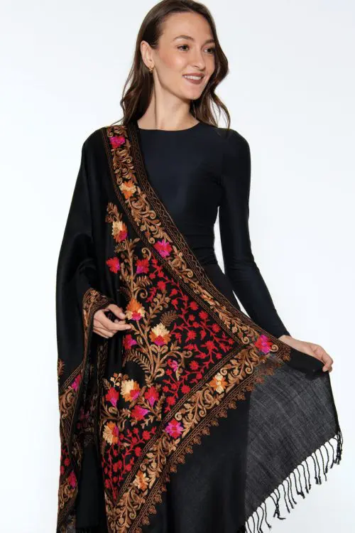 Karuna Red Embroidered Wool Shawl