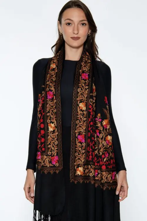 Karuna Red Embroidered Wool Shawl
