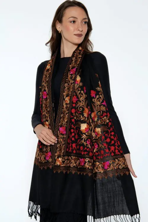 Karuna Red Embroidered Wool Shawl