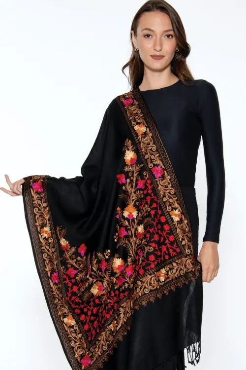 Karuna Red Embroidered Wool Shawl