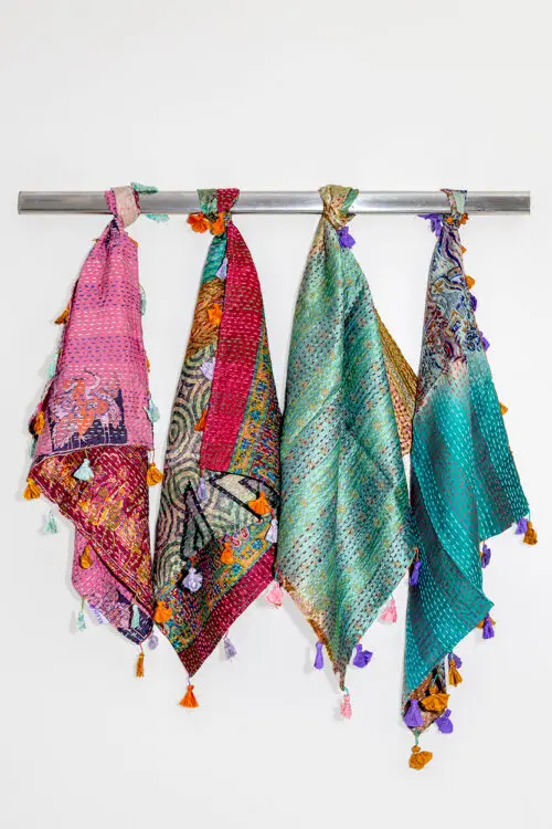 Square Kantha Silk Scarves