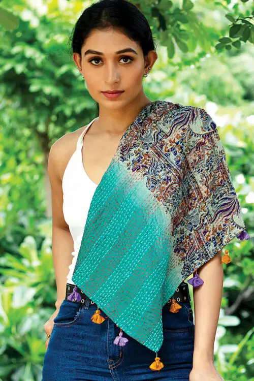 Square Kantha Silk Scarf