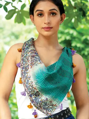 Square Kantha Silk Scarf