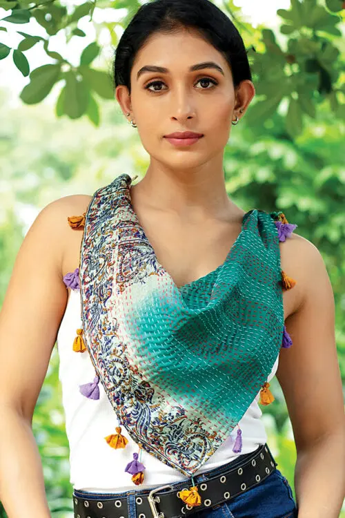 Square Kantha Silk Scarf
