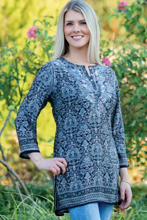 Deena Black Sari Print Tunic