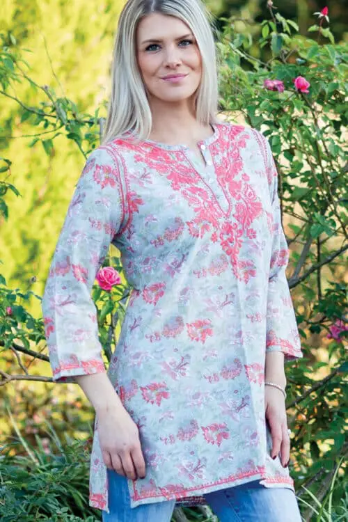 Deena Peach Embroidered Tunic