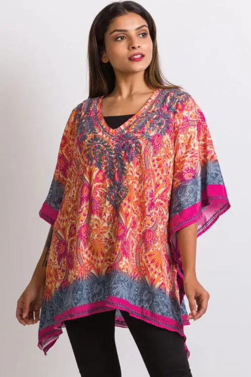 Demira Orange Embroidered Top
