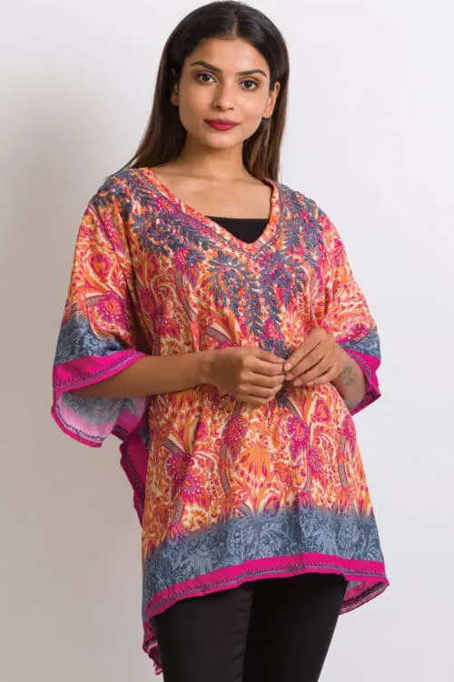 Demira Orange Embroidered Top