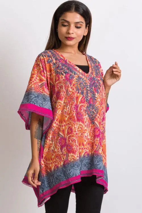 Demira Orange Embroidered Top