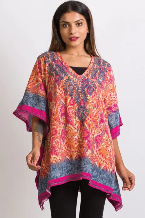 Demira Orange Embroidered Top