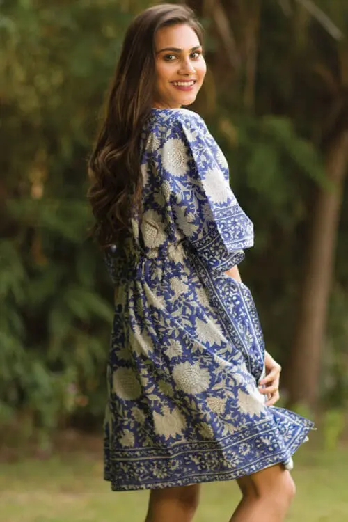 Block Printed Blue Cotton Caftans