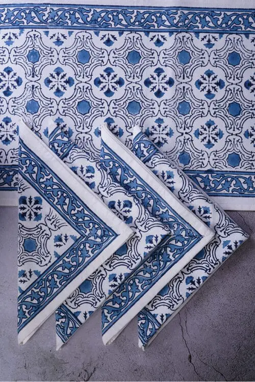 Blue Floral Table Runner and Napkins