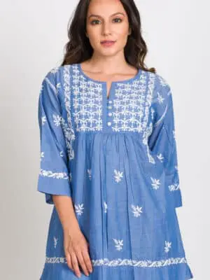 Tarika Blue Embroidered Cotton Tunic